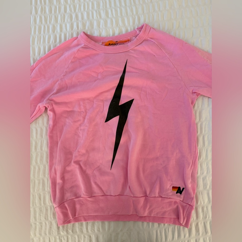 Aviator Nation Sweatshirt - Bright Pink with Black Lightning Bolt